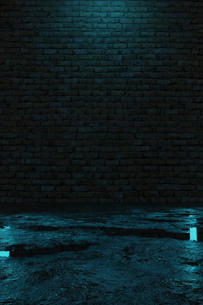 3d rendering of street asphalt with puddles at night