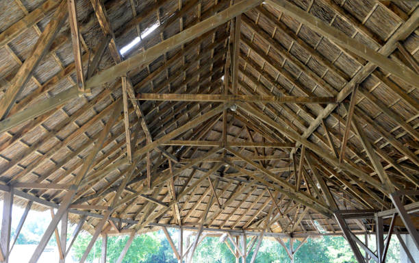 istock Internal wooden construction of a thatched roof 1282706294