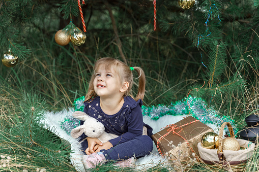 cute little girl on the background of christmas decor