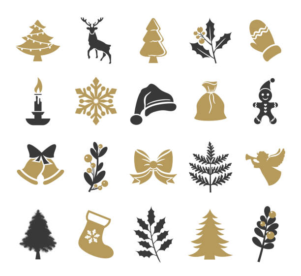 illustrations, cliparts, dessins animés et icônes de ensemble d’icônes de vacances - christmas winter december deer