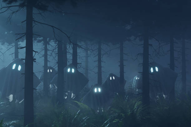 istock 3d rendering of dark forest with flying ghosts 1282710780
