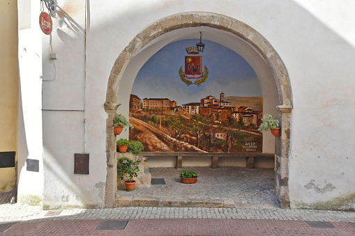 Prossedi, Italy, 07/06/2019. Entrance arch in the town hall of a medieval village in the province of Latina.