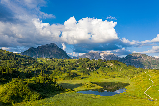 The Rhone Glacier and zig-zag road to Furka Pass in the Swiss Alps