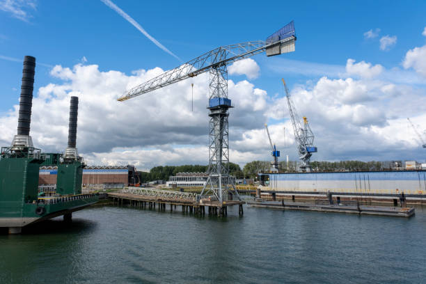 istock empty Shipyard floating dry dock in the Rotterdam sea port 1282711584