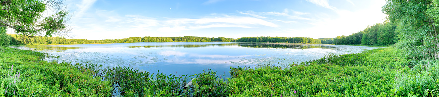 Pickerel Lake in Michigan can be seen in this summer panorama.