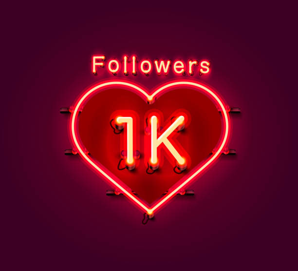 illustrazioni stock, clip art, cartoni animati e icone di tendenza di grazie follower persone, 1k gruppo social online, neon happy banner celebrare, vector - mille grazie