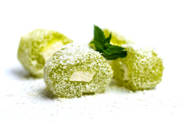 istock Turkish delight desserts covered with coconut powder on white 1282718320