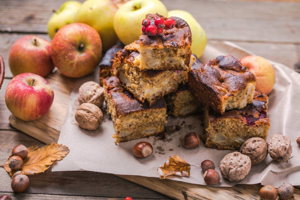 istock apple nuts caramel blondies, sweet pastry on light table 1282720540