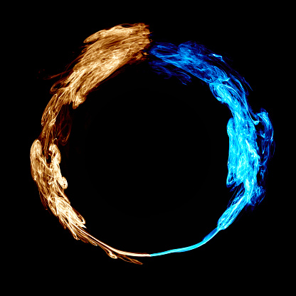 Colorful smoke forms a circle against a black background.