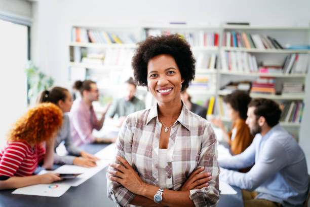 istock Successful company with happy workers. Business, meeting, office concept 1282722464