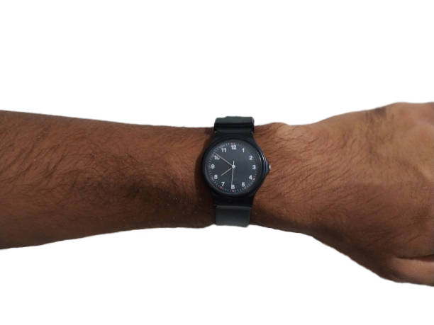 Asian hand with wearing a black watch