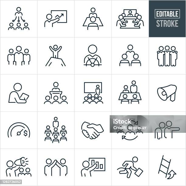 Management Thin Line Icons Editable Stroke Stock Illustration - Download Image Now - Icon, People, Meeting