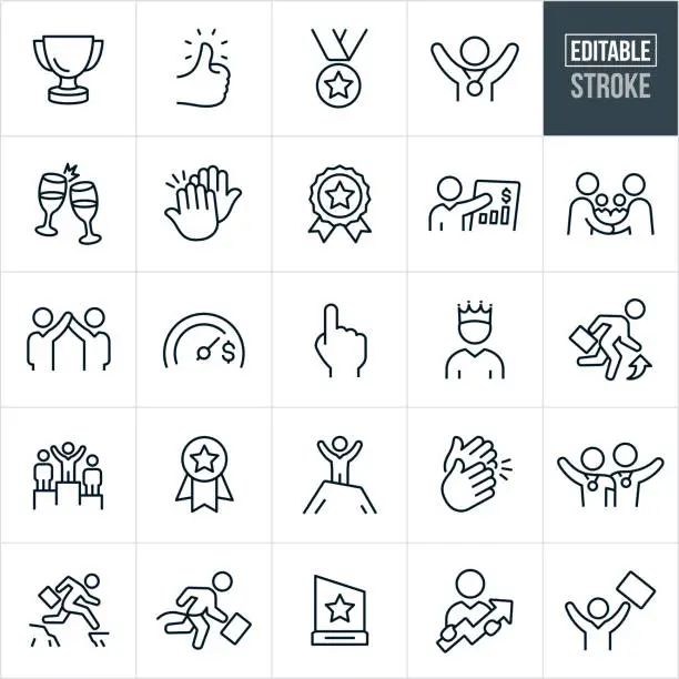 Vector illustration of Business Achievement Thin Line Icons - Editable Stroke