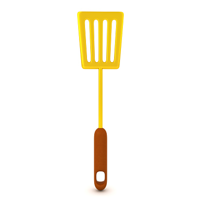 3D Rendering of golden spatula. 3D Rendering isolated on white.