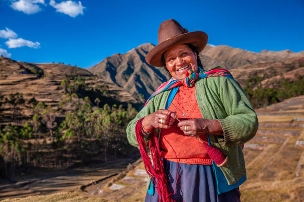 istock Peruvian woman spinning wool by hand, Sacred Valley, Peru 1282735681