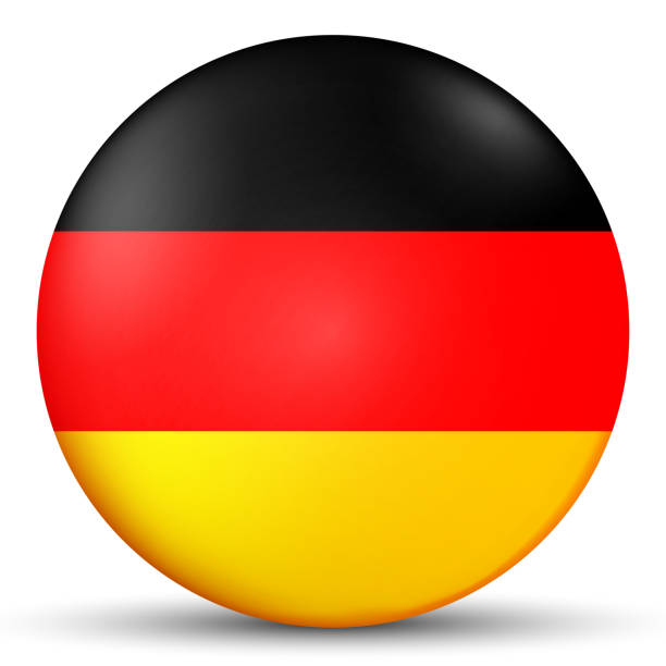 istock Glass light ball with flag of Germany. Round sphere, template icon. German national symbol. Glossy realistic ball, 3D abstract vector illustration highlighted on a white background. Big bubble. 1282735885