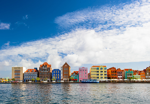 Curacao, Netherlands Antilles - December 29, 2016: Colorful buildings in the harbor of Willemstad