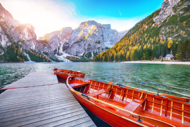 istock famous alpine lake Braies at autumn 1282740463