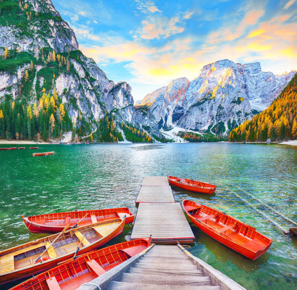 istock famous alpine lake Braies at autumn 1282740512