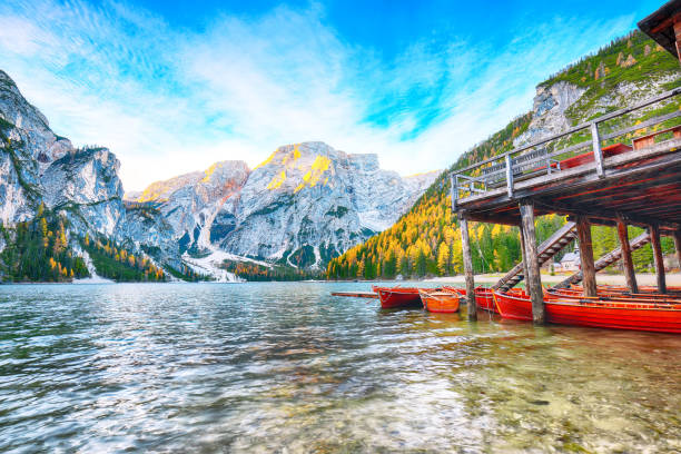 istock famous alpine lake Braies at autumn 1282740537
