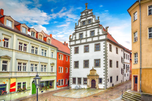 Marvelous view on cityscape of Meissen town on the River Elbe.  Location: Meissen, Saxony, Germany, Europe.