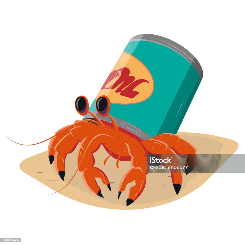 Funny Cartoon Hermit Crab In A Can Stock Illustration - Download Image Now  - Hermit Crab, Can, Clip Art - iStock