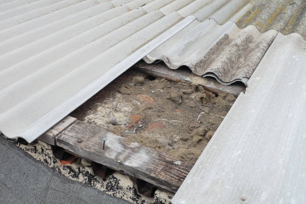 istock Old damaged asbestos-cement roof with wet insulation 1282748656