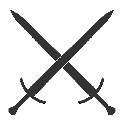 Two crossed swords colored outline icon Royalty Free Vector