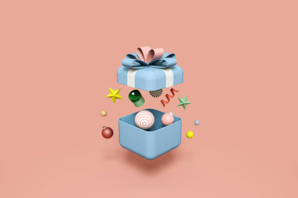 3d rendering, Christmas festive round gift box, Holiday decorations isolated on pink background. Objects levitate