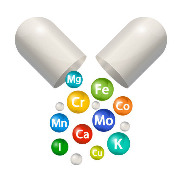 illustrazioni stock, clip art, cartoni animati e icone di tendenza di set di integratori minerali vettoriali della pillola capsula. bolle 3d complesso multivitaminico. icone vitaminiche essenziali. - se square