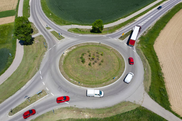 istock Traffic at Rural Traffic Circle, Aerial View 1282755309