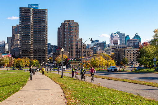 Montreal, Canada - 17 October 2020: Montreal Skyline from Park Avenue, in the fall season.