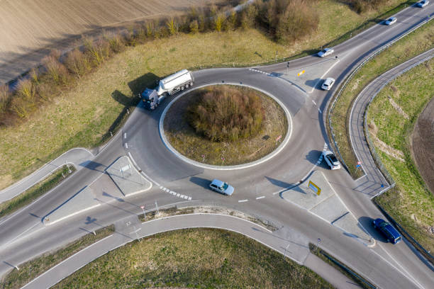 istock Rural Traffic Circle with Traffic, Aerial View 1282756129