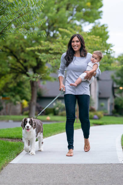 istock Mother and Baby on a Walk with Their Dog 1282756413