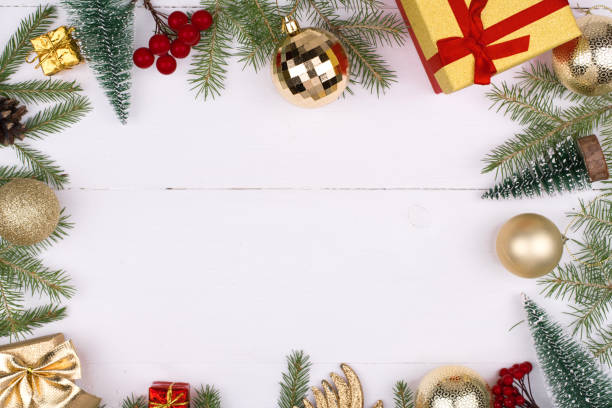 istock Frame of Christmas decorations on a white background.Flatly, CopySpace 1282756608
