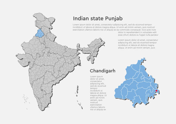 ilustraciones, imágenes clip art, dibujos animados e iconos de stock de india mapa país estado punjab, plantilla vectorial - punjab