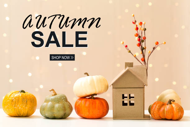 istock Autumn sale theme message with pumpkins with a house 1282759970