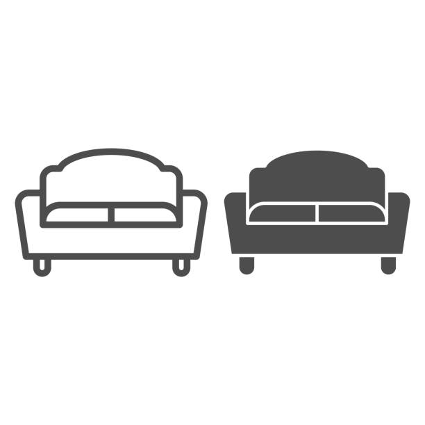 sofa-linie und massive site-symbol, möbel-konzept, couch-zeichen auf weißem hintergrund, divan für wohnzimmer-symbol im umriss-stil für mobiles konzept und web-design. vektorgrafiken. - sofa stock-grafiken, -clipart, -cartoons und -symbole