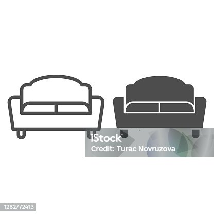 istock Sofa line and solid icon, Furniture concept, couch sign on white background, divan for living room icon in outline style for mobile concept and web design. Vector graphics. 1282772413