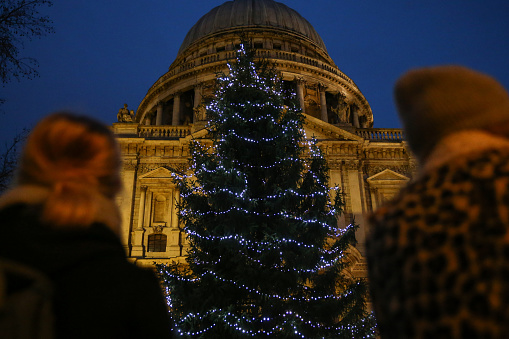 Christmas lights outside London's St Paul's Cathedral