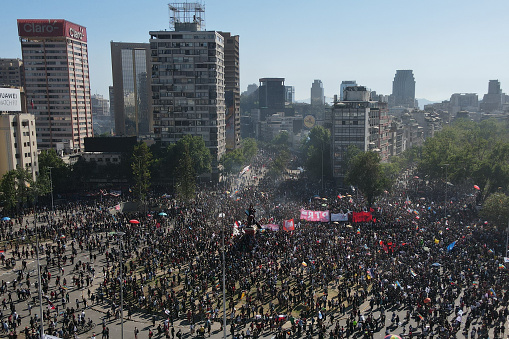 Protesters in Santiago, Chile