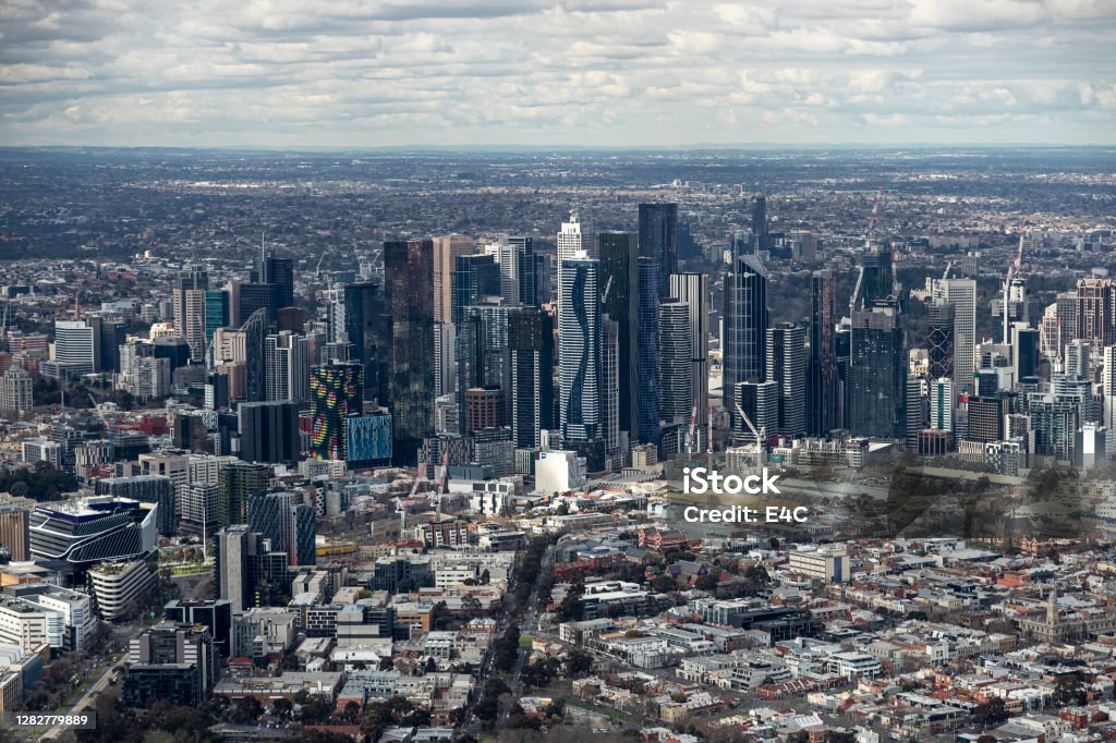 Aerial Views Of Melbourne city skyline Melbourne - Australia Stock Photo