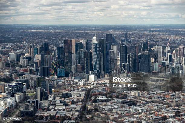 Aerial Views Of Melbourne City Skyline Stock Photo - Download Image Now - Melbourne - Australia, Aerial View, Urban Skyline
