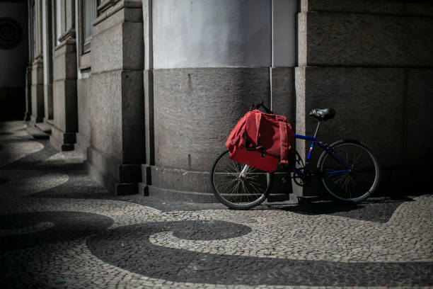 istock Empty street with bicycle and delivery bag, Rio de Janeiro 1282781033