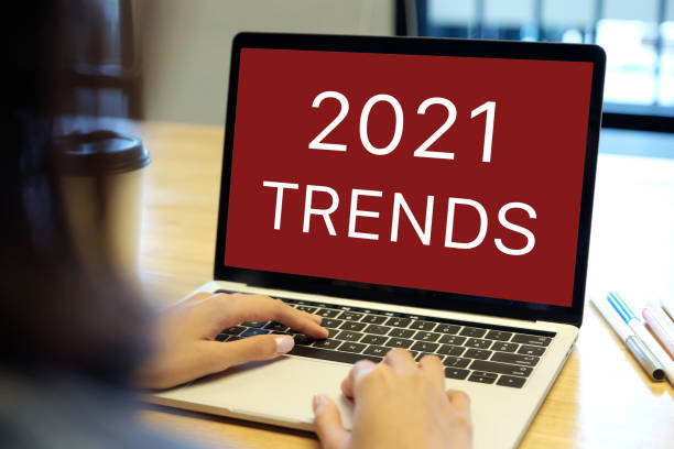istock 2021 trends on laptop computer screen background, business plan and technology concept 1282781493