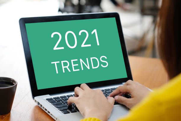 istock 2021 trends on laptop computer screen background, business plan and technology concept 1282781514