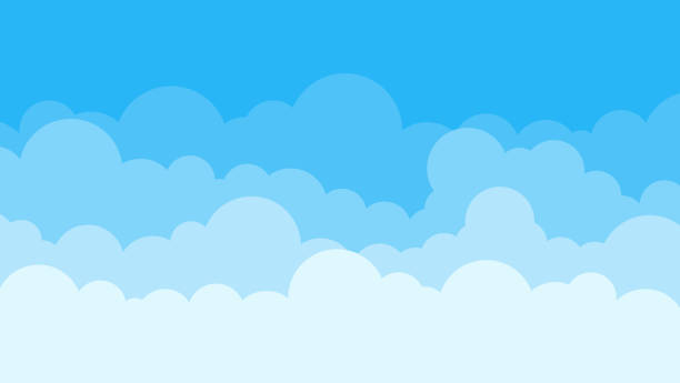 ilustrações, clipart, desenhos animados e ícones de desenho animado blue cloud no topo sky outdoor paisagem fundo plano design vetor - nuvem