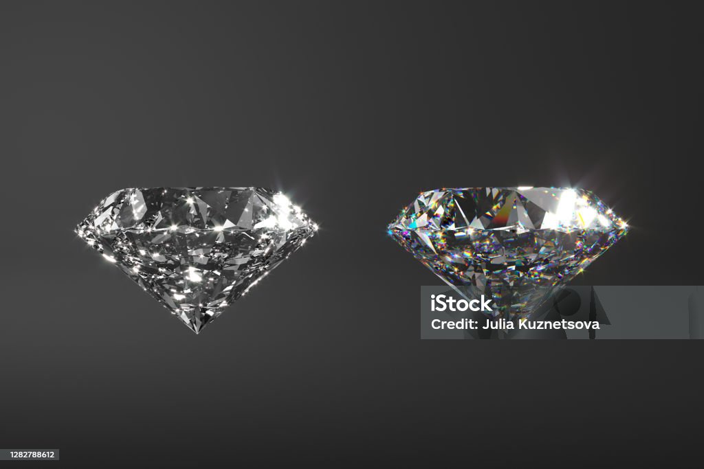 Comparison Of Real And Fake Diamonds Shows Perfect Cut And Light Refraction  3d Rendering Stock Photo - Download Image Now - iStock