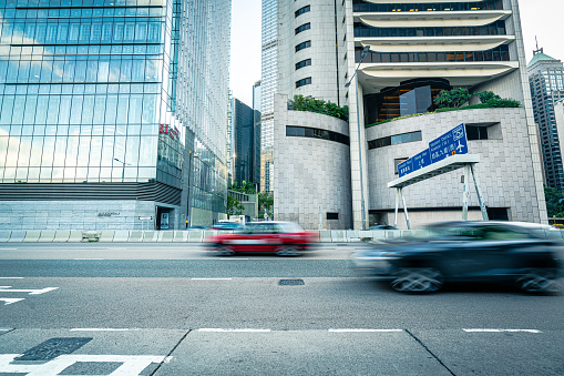 Motion traffic,city buildings background