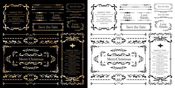 boże narodzenie i nowy rok kaligraficzne i typograficzne elementy projektu, dekoracja strony, etykiety, symbole i ikony elementy - christmas ornament christmas gold decoration stock illustrations